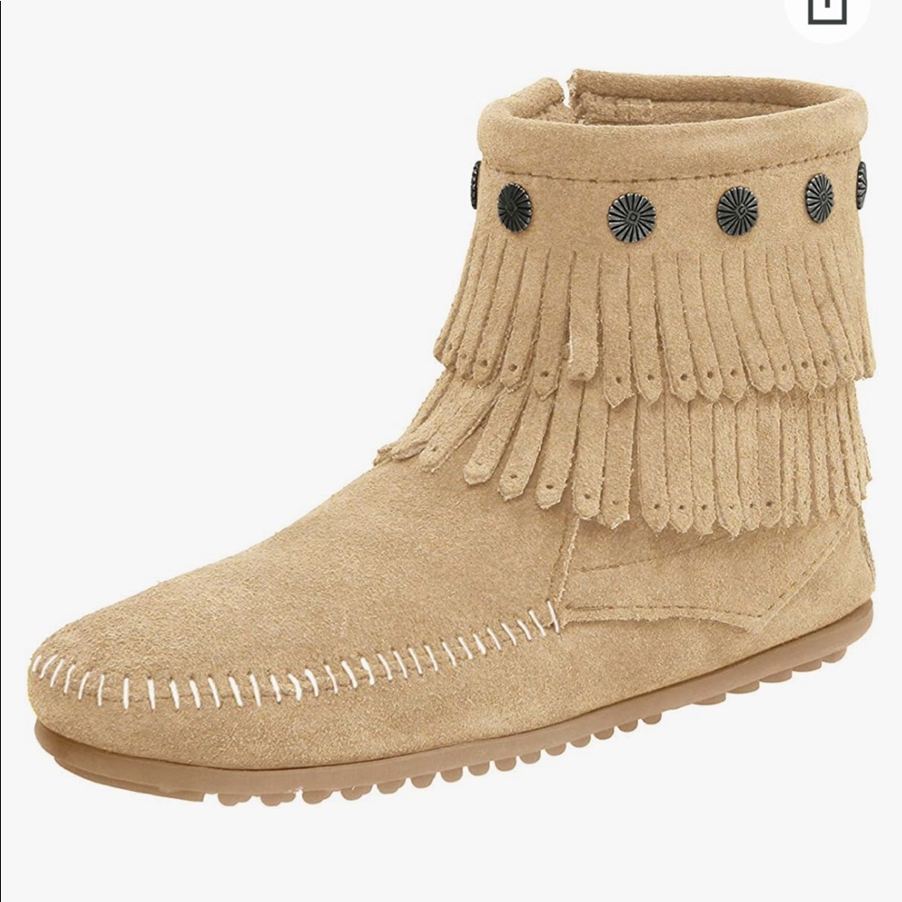 Minnetonka Double Fringe Side Zip Boot